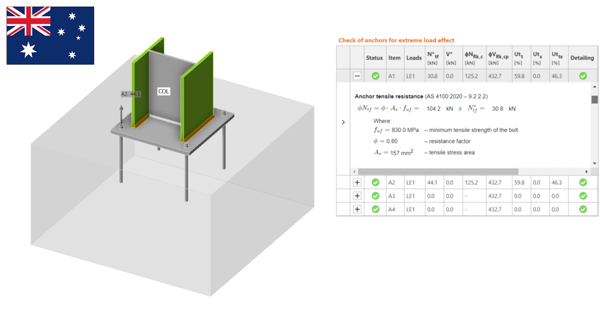 Check of anchor tension as a bolt tension option (AS) IDEA StatiCa